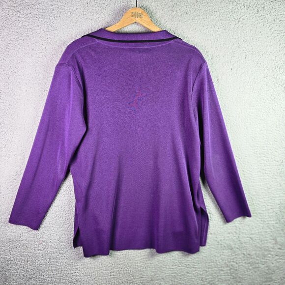 Howard Wolf Escape Cardigan L Purple VTG Open Front Collar Pocket Side Slit Pads - Picture 13 of 15